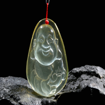 冰种黄晶如意笑佛挂坠 规格41*30*18mm 重量 27克 编码 80000776