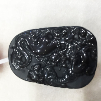 冰种黑曜岩望子成龙（鼎成龙升）挂坠 规格43*29mm 重量 // 编码 90000218