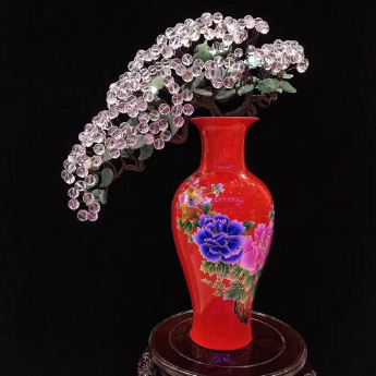 白晶发财树（红色蓝花高瓶） 规格高60*宽50cm 重量 // 编码 94000346