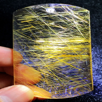 冰种金发晶梯形无字牌挂坠（22#茶） 规格57*35mm 重量 36.83克 编码 19000134