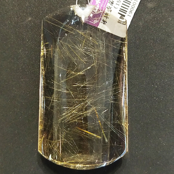 冰种金发晶梯形无字牌挂坠（150#茶） 规格59*32mm 重量 45.12克 编码 19000130