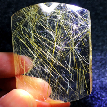 冰种金发晶梯形无字牌挂坠（147#茶） 规格45*29mm 重量 24.08克 编码 19000116