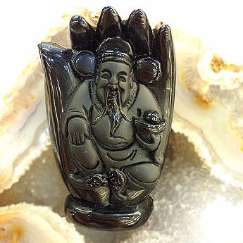 黑曜岩手握财神挂坠 规格65*40*11*mm 重量 55克 编码 52000557