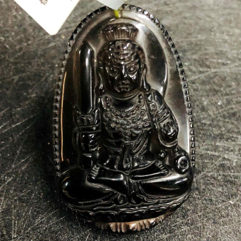 冰种黑曜石不动明王护身佛挂坠（大） 规格53*34*9mm 重量 /克 编码 82201266