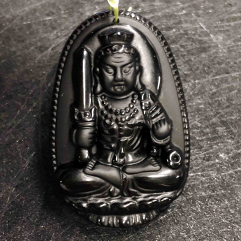 冰种黑曜石不动明王护身佛挂坠（中） 规格48*31mm 重量 /克 编码 82201246