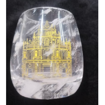 原石水晶茶水杯（澳门回归纪念版)(描金竖字大三巴) 规格7*9cm 重量 // 编码 35102404