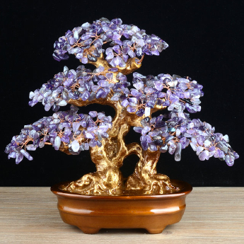 双龙发财树（椭圆盆）-紫晶 规格高30*28cm 重量 // 编码 94000422