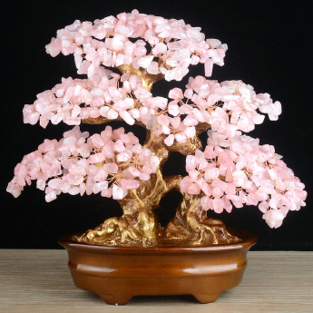 双龙发财树（椭圆盆）-粉晶 规格高30*28cm 重量 // 编码 94000424
