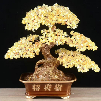高招财 招财树（方盆）-黄晶 规格高33宽33cm 重量 // 编码 94000431