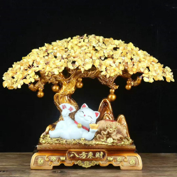 八方来财招财猫发财树-黄晶 规格高30宽38cm 重量 // 编码 94000530