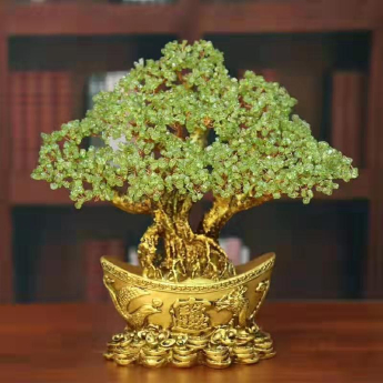 龙凤元宝发财树（大）-橄榄石 规格高30宽26cm 重量 // 编码 94000522