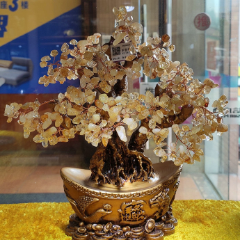 龙凤元宝发财树（大）-黄晶 规格高30宽26cm 重量 // 编码 94000523
