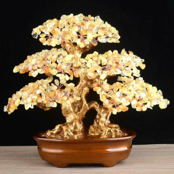 双龙发财树（椭圆盆）-黄晶 规格高30*28cm 重量 // 编码 94000421