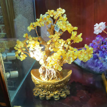 小龙凤招财树摆件-黄晶 规格16*13*7cm 重量 // 编码 94000287