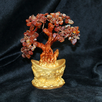 小龙凤招财树摆件-红玛瑙 规格16*13*7cm 重量 // 编码 94000290