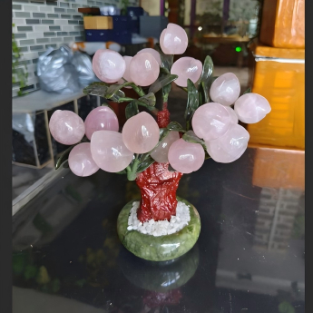 粉晶18桃招财树摆件（圆盆） 规格28cm 重量 // 编码 94000028
