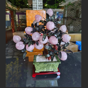 粉晶18桃招财树摆件（方盆） 规格43cm 重量 // 编码 94000029