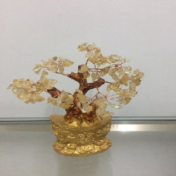 小龙凤招财树摆件-黄晶 规格16*13*7cm 重量 // 编码 94000287