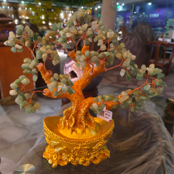 小龙凤招财树摆件-东陵玉 规格16*13*7cm 重量 // 编码 94000293