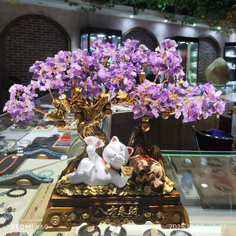 八方来财招财猫发财树-紫晶 规格高30宽38cm 重量 // 编码 94000531