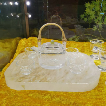 原石水晶如意通宝仿古茶壶+4小茶杯(礼盒套装) 规格高9宽13口径10宽5高5cm 重量 // 编码 35103287