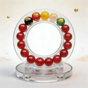 红玛瑙或黑玛瑙圆珠手链一条(五路财神.逢考必胜.金榜题名.） 规格主珠12mm 重量 // 编码 16800128（多种搭配看图选款）