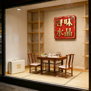 原石水晶去痔原石板配楠榆木茶台椅(小)(自用) 规格1台3小椅/ 重量 // 编码 35000367