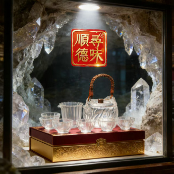 原石水晶仿古茶壶+6竖棱纹冰烧杯+1公道杯(礼盒套装) 规格/cm 重量 // 编码 35103292