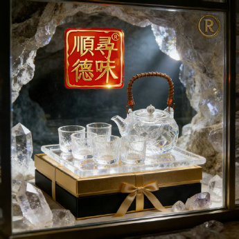 原石水晶事事如意仿古茶壶+6直冰烧杯(礼盒套装) 规格高9宽13口径10宽6高6.5cm 重量 // 编码 35103289