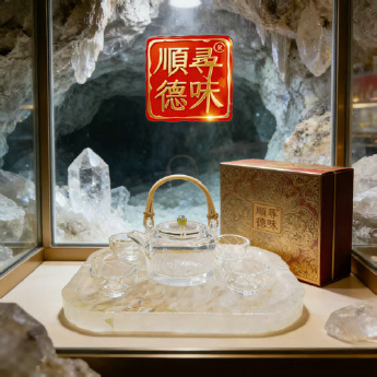 原石水晶如意通宝仿古茶壶+4小茶杯(礼盒套装) 规格高9宽13口径10宽5高5cm 重量 // 编码 35103287