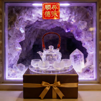 原石水晶仿古茶壶+4禅定大刻面冰烧杯(礼盒套装) 规格/cm 重量 // 编码 35103291