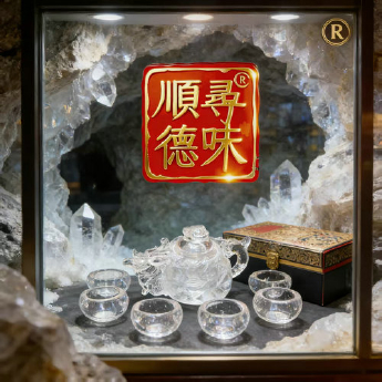 原石水晶玄武盖龙嘴壶+6薄杯(传统礼盒) 规格壶16*10*9杯5.5*3.5cm 重量 // 编码 35101083