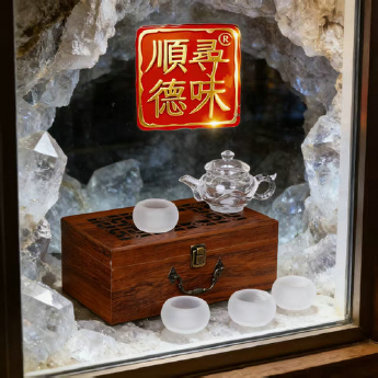 原石水晶荷叶壶+4磨砂厚杯(礼盒#11) 规格15*10*9cm 重量 // 编码 35102969