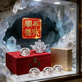 原石水晶荷叶壶+4厚杯(礼盒#86) 规格15*10*9cm 重量 // 编码 35103192