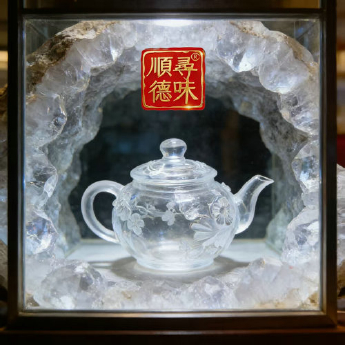 原石水晶梅花壶(大) 规格柄至壶嘴长20肚直径11连盖高10cm 重量 // 编码 35100008