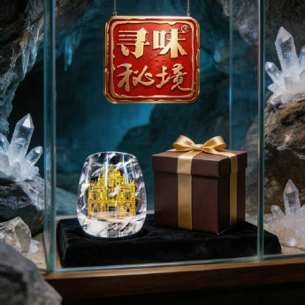 原石水晶茶水杯（澳门回归纪念版)(描金竖字大三巴) 规格7*9cm 重量 // 编码 35102404