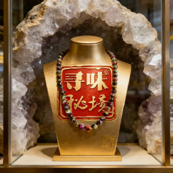 猫眼西瓜碧玺圆形项链 规格7.5-8mm 重量 45克 编码 89001144