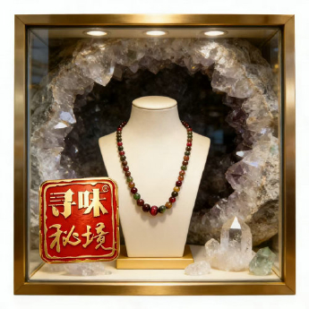 猫眼西瓜碧玺大细珠圆形项链 规格最小珠6最大珠10mm 重量 39克 编码 89001143