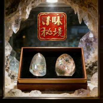 花幽灵原矿石摆件(2件套、带盒）(水晶大王收藏) 规格42*37/ 重量 115克 编码 19002912