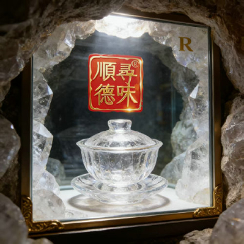 原石水晶冰烧盖碗（托碗盖三件套） 规格宽10高6托15cm 重量 // 编码 35102663