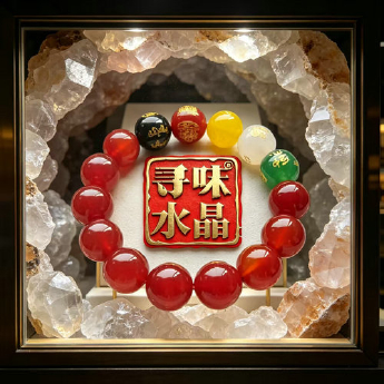 红玛瑙或黑玛瑙圆珠手链一条(五路财神.逢考必胜.金榜题名.） 规格主珠14mm 重量 // 编码 16800129（多种搭配看图选款）