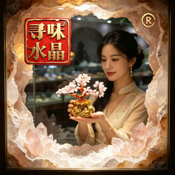 粉晶钱袋发财树小 规格高18宽16cm 重量 // 编码 94000589