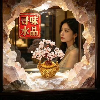 龙头招财树（中）-粉晶 规格高23*20宽cm 重量 // 编码 94000241