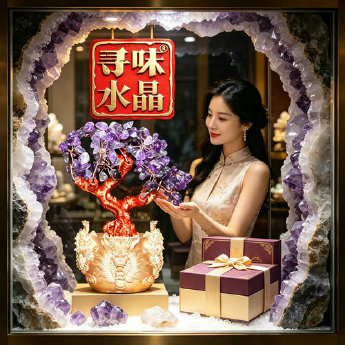 龙头招财树（中）-紫晶 规格高23*20宽cm 重量 // 编码 94000238