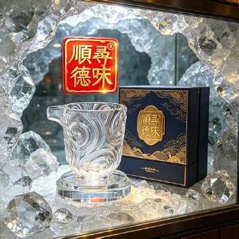 原石水晶冰烧刻面公道杯（漩涡纹）(礼盒#16) 规格宽9高10cm 重量 // 编码 35102296
