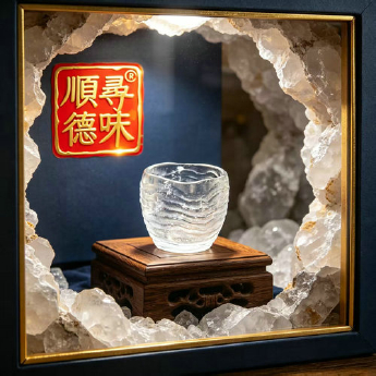 原石水晶冰烧刻面苹果杯（波浪纹) 规格口径6高6cm 重量 // 编码 35101017