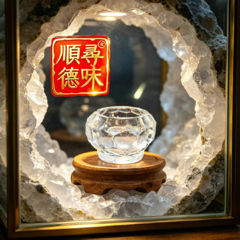 原石水晶冰烧刻面灯笼杯 规格口径7.5高6.5cm 重量 // 编码 35100065
