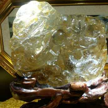 黄胶花雕件龙戏珠摆件（水晶大王收藏）规格重量编号33002801