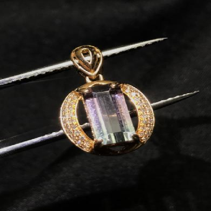 18k金西瓜碧玺长方形挂坠92501643