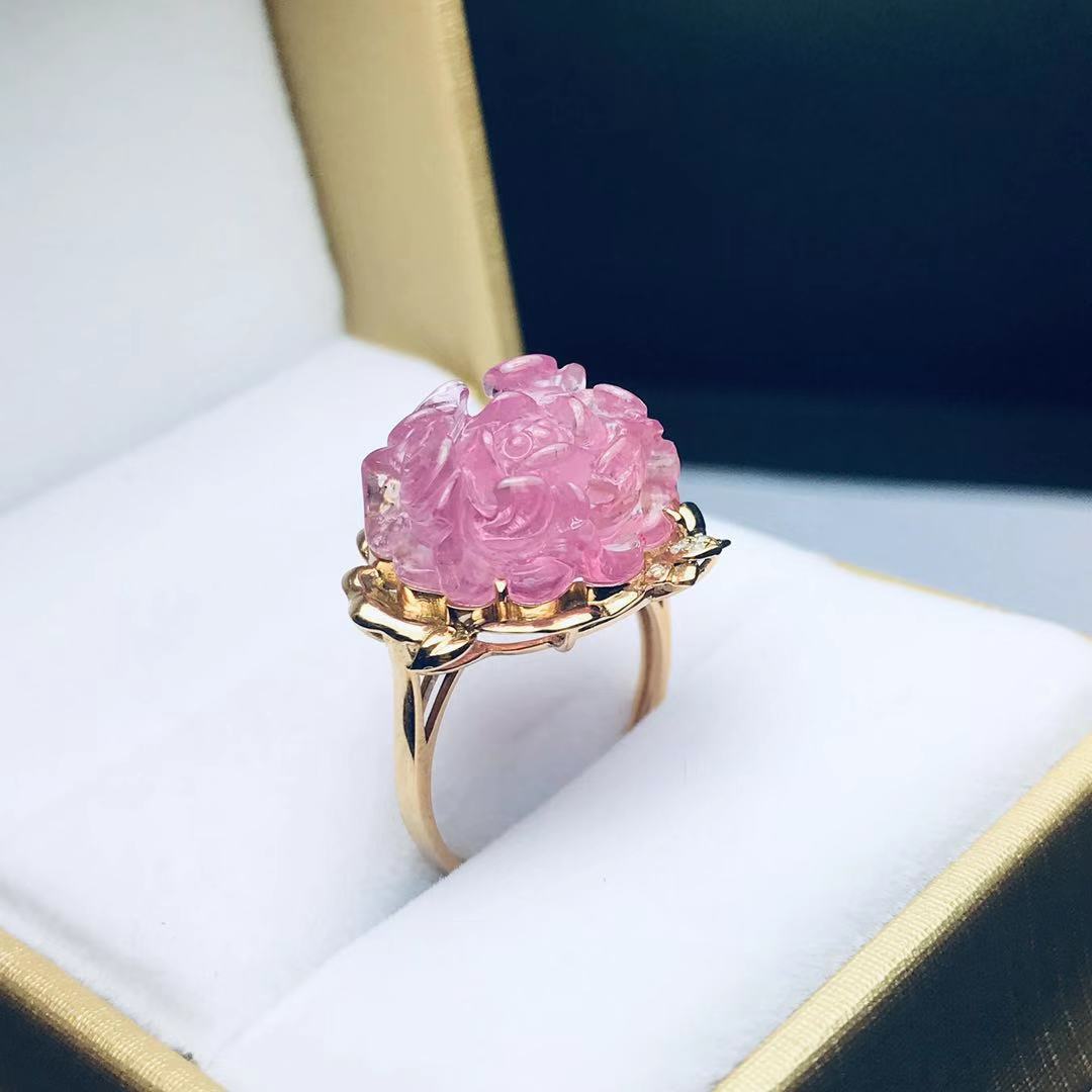 18k金镶嵌粉红碧玺牡丹花戒指92109162
